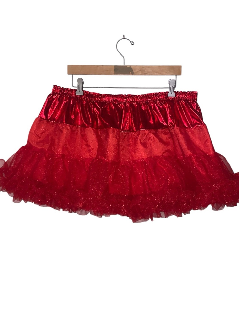 Woman’s L/XL Red Tulle Ballerina Skirt Metallic Mini Halloween